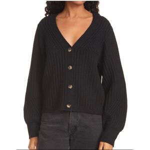 La Ligne Navy Shaker Knit Oversized 100% Cotton Button Cardigan XS